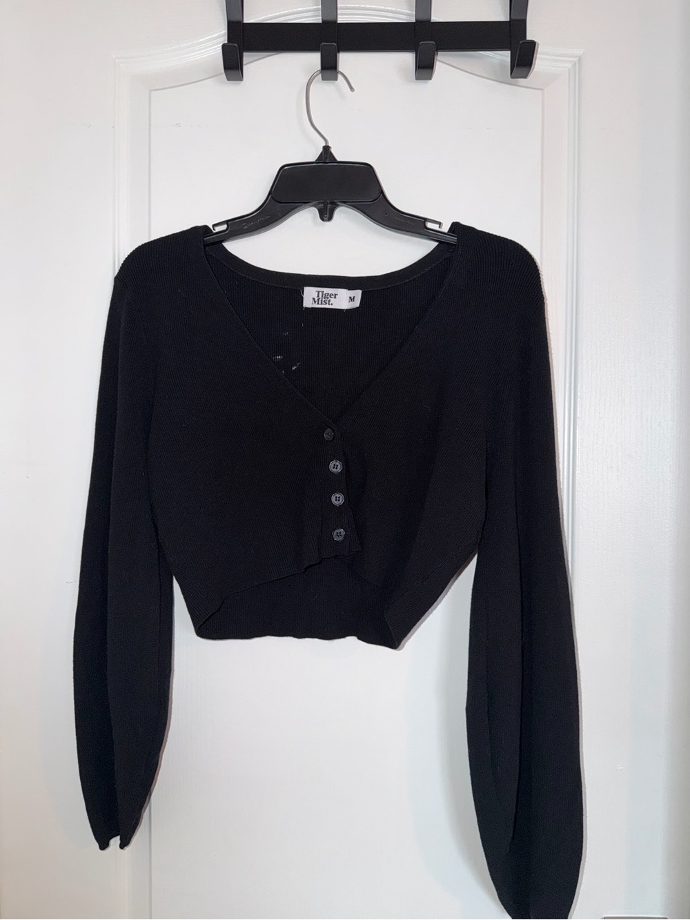 Tiger Mist Black Cropped V-Neck Button Cardigan